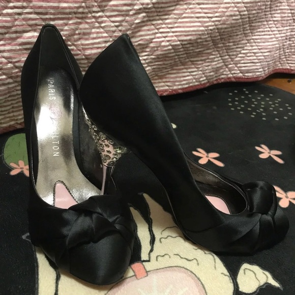 Paris Hilton Shoes - Paris Hilton Black satin rhinestone high heel shoe